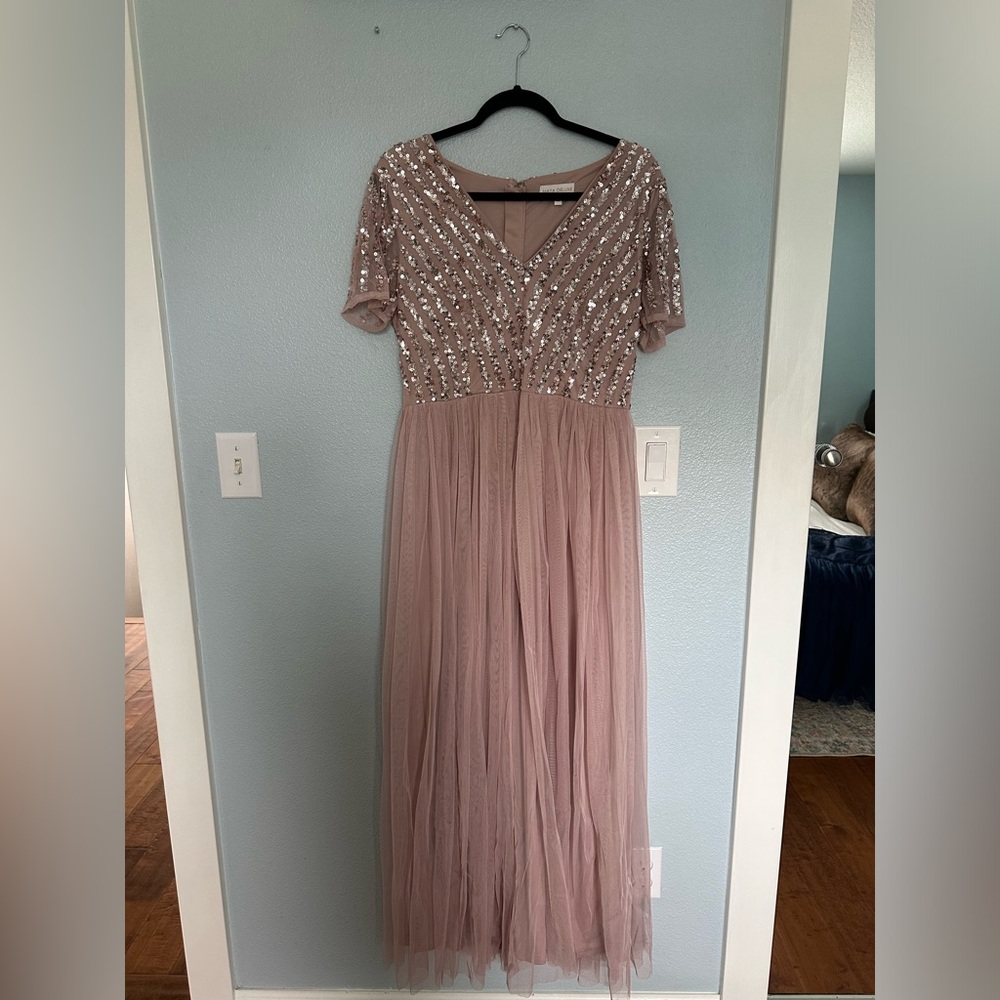 Pink Sequined Tulle Bridesmaid Dress